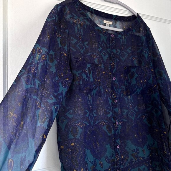 Ecote Urban Outfitters Blue Purple Paisley L/S Top Sheer, Size M - Picture 5 of 8